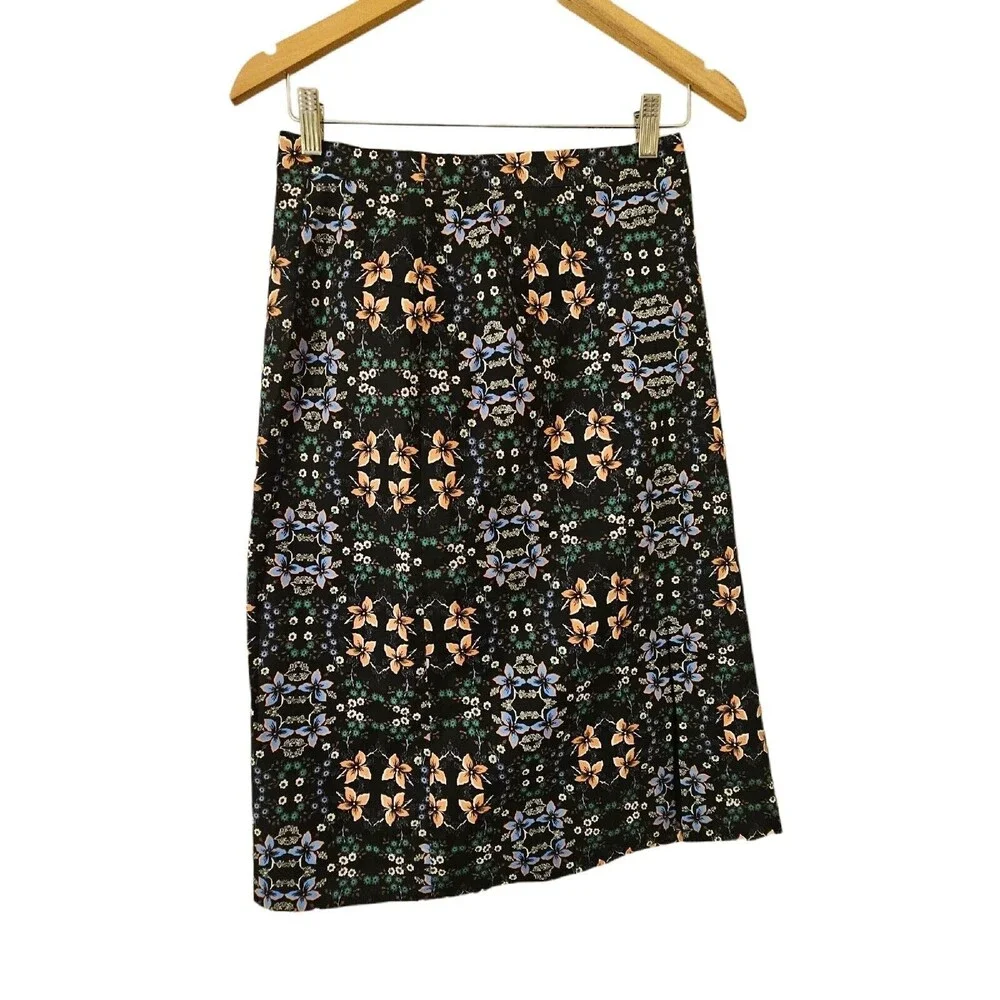 J Crew A Line‎ Skirt Multi Colored Mirrored Floral Size 4